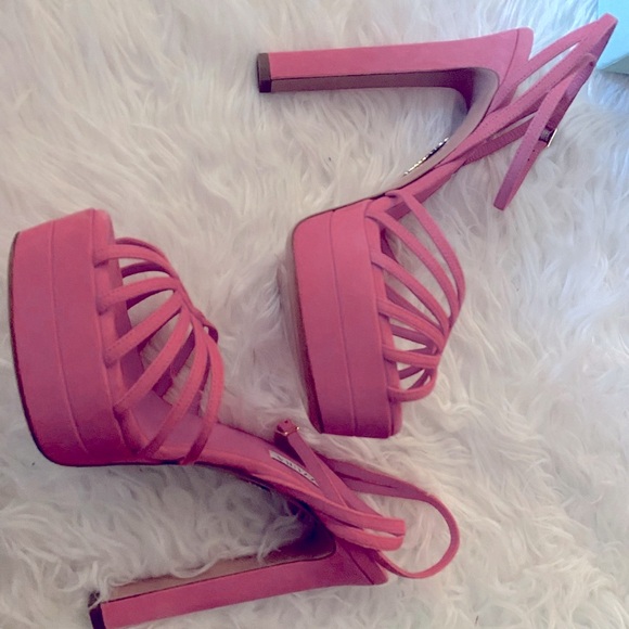 | Aquazzura Mira Plateau Suede 140mm Platform Sandals ..38.5 salmon pink BNIB - Picture 1 of 5